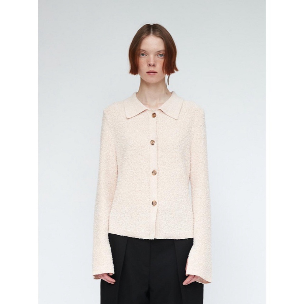 J KOO Women’s Mixed Boucle Cardigan Size Medium Large Light Pink Lightweight